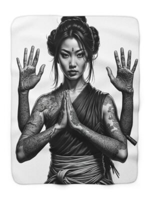 Sherpa Fleece Blanket - Asian Mudra Meditation Throw, Cozy Bedding, Zen Yoga Home Decor, Relaxation Gift, Boho Living Room Accent