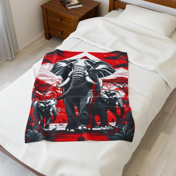 Plush Blanket, Nice Elephants Design in Strong Red and Black, Cozy Throw for Animal Lovers, Elephant Print Bedding, Soft Fleece Cover for - Image 3