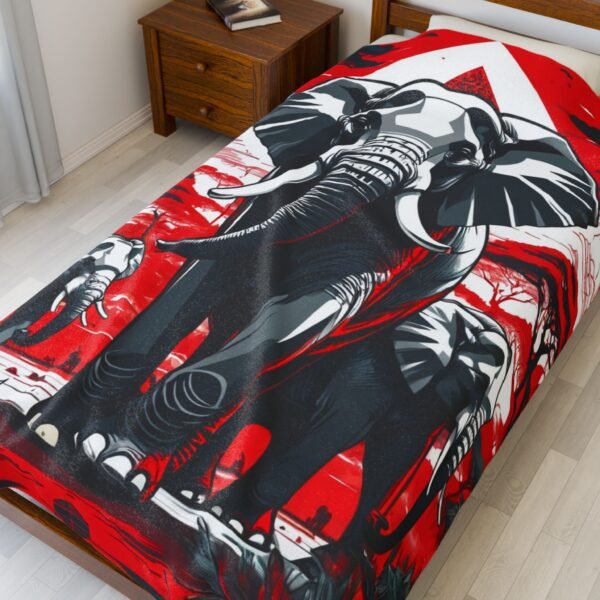 Plush Blanket, Nice Elephants Design in Strong Red and Black, Cozy Throw for Animal Lovers, Elephant Print Bedding, Soft Fleece Cover for - Image 11