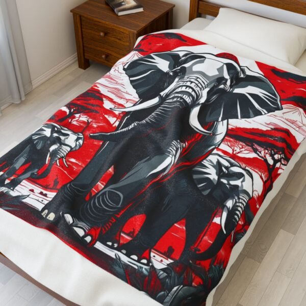 Plush Blanket, Nice Elephants Design in Strong Red and Black, Cozy Throw for Animal Lovers, Elephant Print Bedding, Soft Fleece Cover for - Image 7