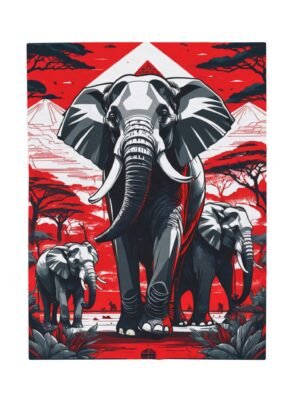 Plush Blanket, Nice Elephants Design in Strong Red and Black, Cozy Throw for Animal Lovers, Elephant Print Bedding, Soft Fleece Cover for