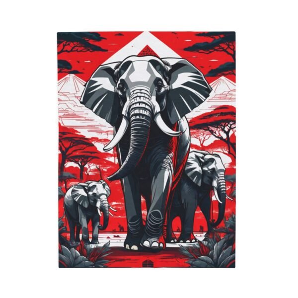 Plush Blanket, Nice Elephants Design in Strong Red and Black, Cozy Throw for Animal Lovers, Elephant Print Bedding, Soft Fleece Cover for