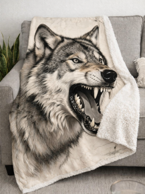 Howling Wolf Sherpa Blanket — Cozy Fleece Throw for Outdoorsmen & Animal Lovers